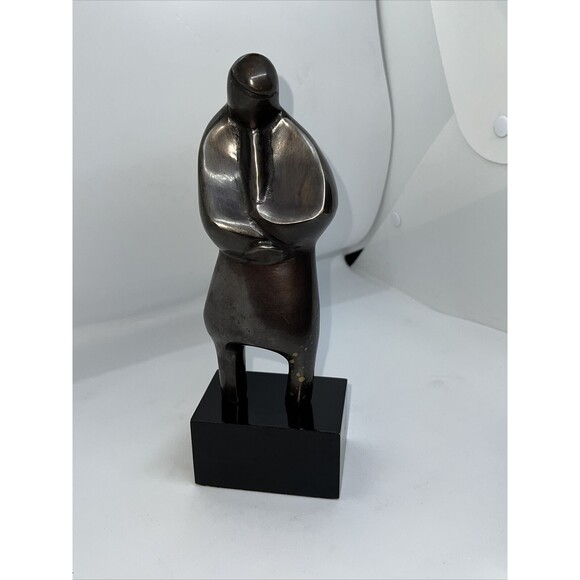 MCM Bronze Abstract Clarinet Player On Wood Stand Unsigned - Picture 7 of 12